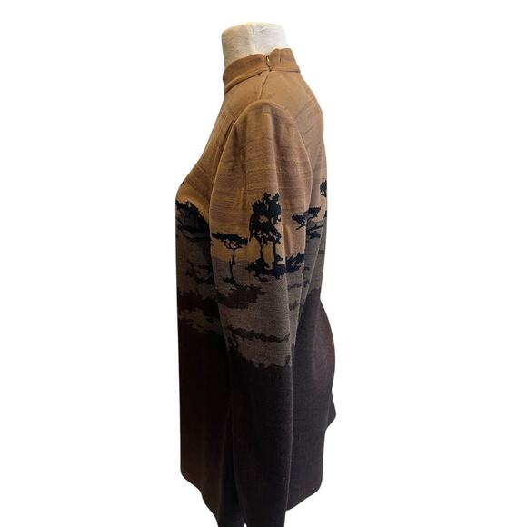 Vintage St John Collection Marie Gray Safari Print Mock Neck Zip Sweater Small - Picture 2 of 10